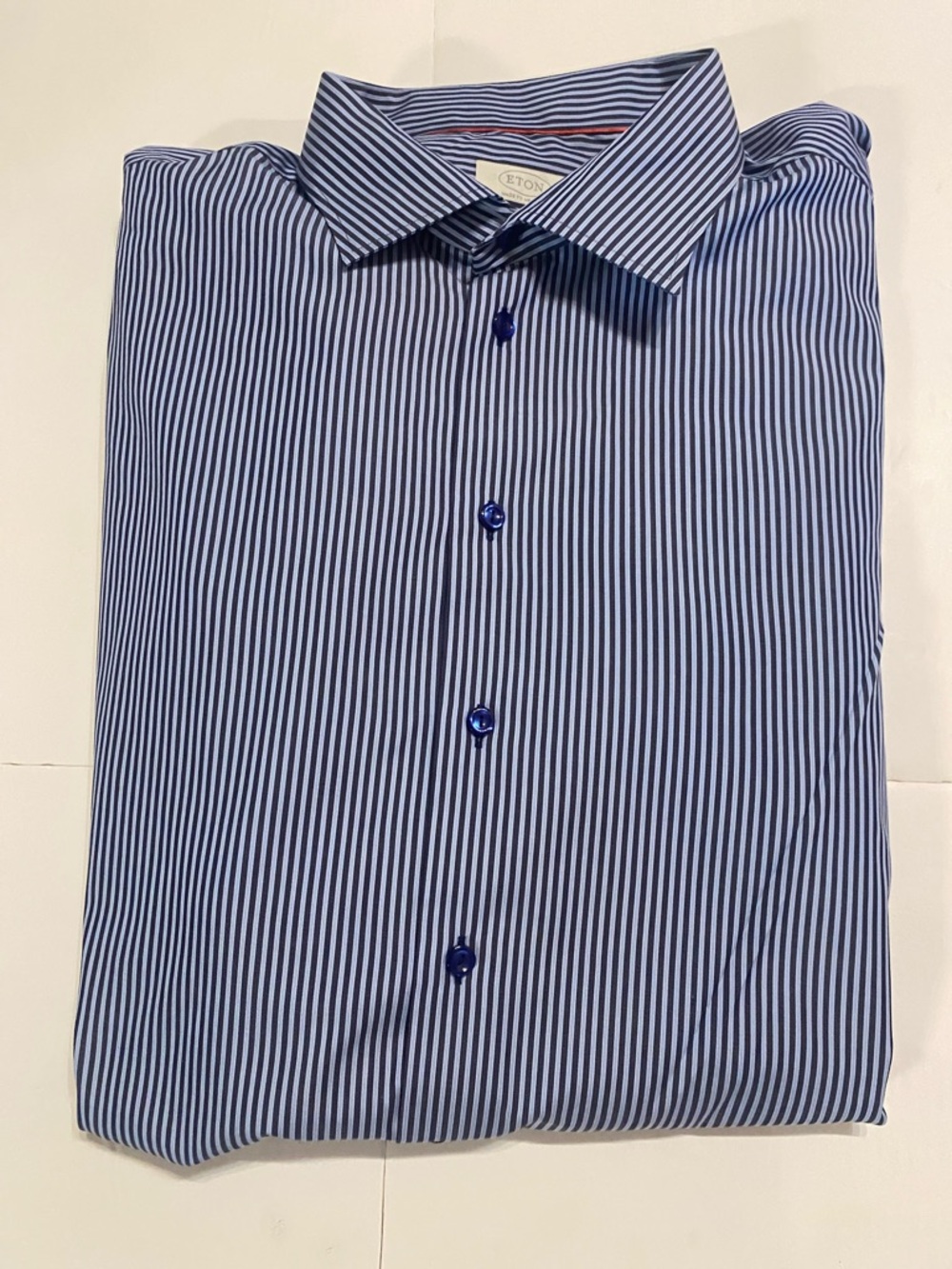 Eton French Cuff mens Dress Shirt Navy and Med Blue Striped size 50 =19 1/4